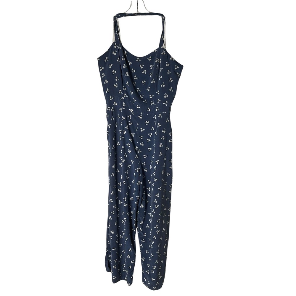 Amour Vert‎ Maude Washable Silk Cherry Print Jumpsuit Lightweight Navy Medium